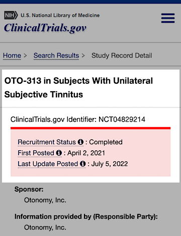 OTO-313 for tinnitus phase 2 trial completed